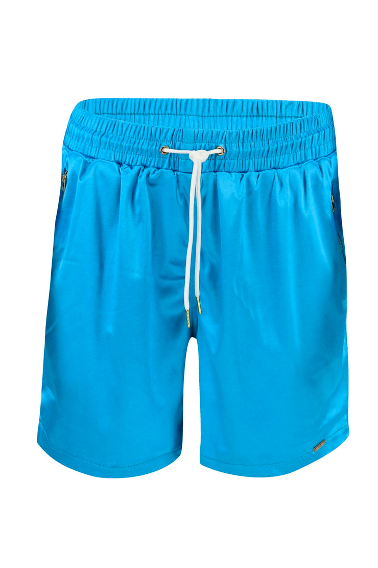 Teal satin shorts with golden zippers skyline by baumann