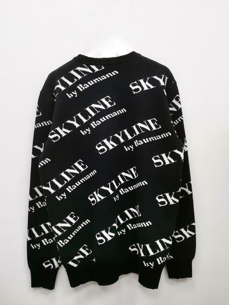 ALLOVER SKYLINE LOGO CREWNECK SWEATER IN BLACK
