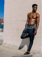 Black Unisex Satin Logo Pants