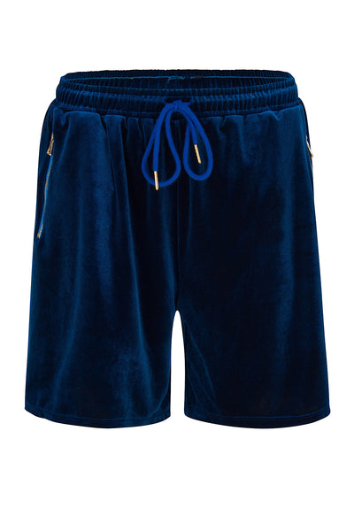 SAMT SHORTS BLAU MIT GOLDENEM REISSVERSCHLUSS