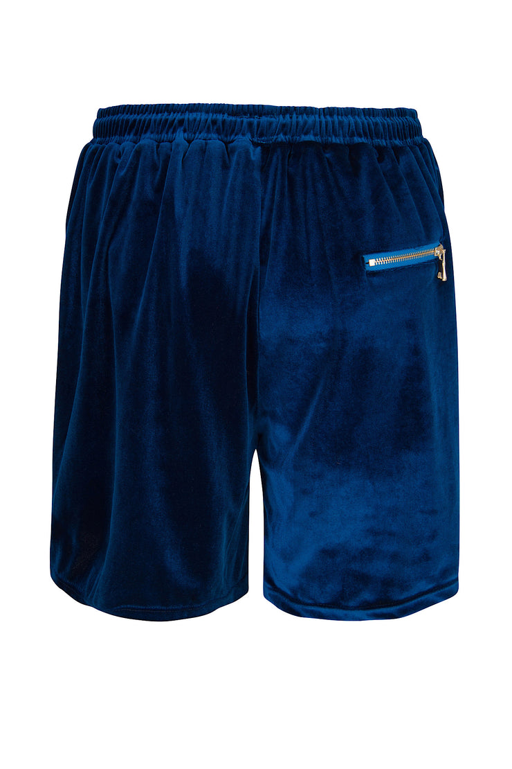 BLUE VELVET SHORTS GOLDEN ZIPPERS