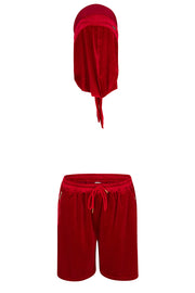 MATCHING SET VELVET SHORTS AND DURAG