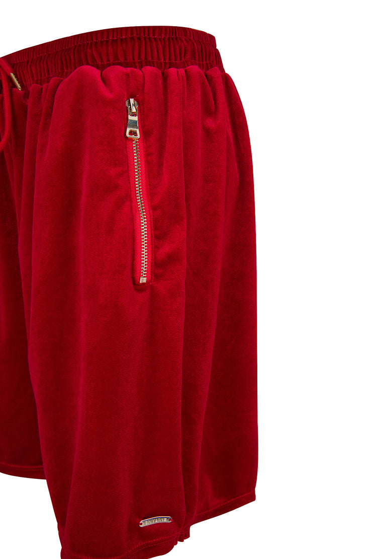 RED VELVET SHORTS DESIGNED IN SWITZERLAND
