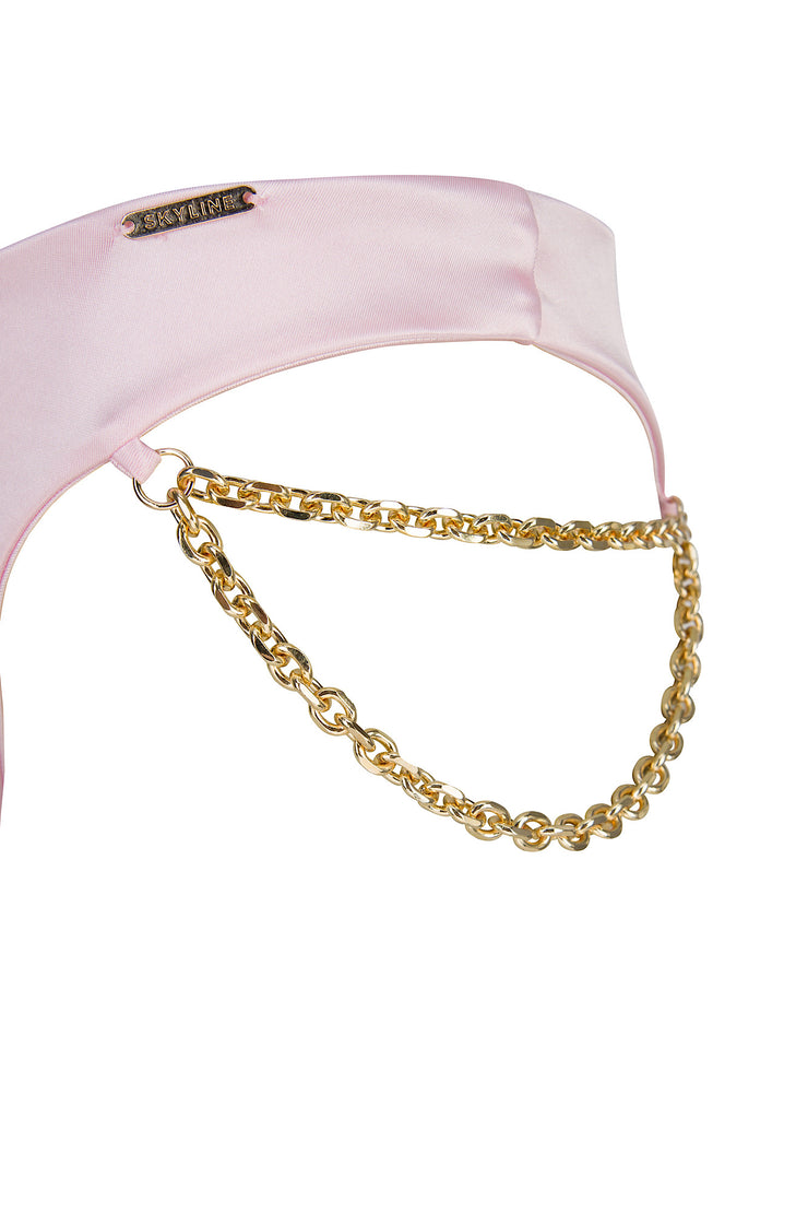 GOLD CHAIN BIKINI BOTTOM ROSE SATIN SWISS DESIGNER