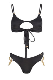 BLACK SATIN GOLD CHAIN BIKINI DESIGNER SWISS FASHION WEEK