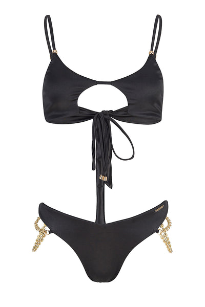 BLACK SATIN GOLD CHAIN BIKINI DESIGNER SWISS FASHION WEEK