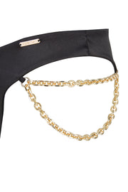 SWIMWEAR BIKINI BOTTOM BLACK SATIN GOLD CHAIN LUXURY