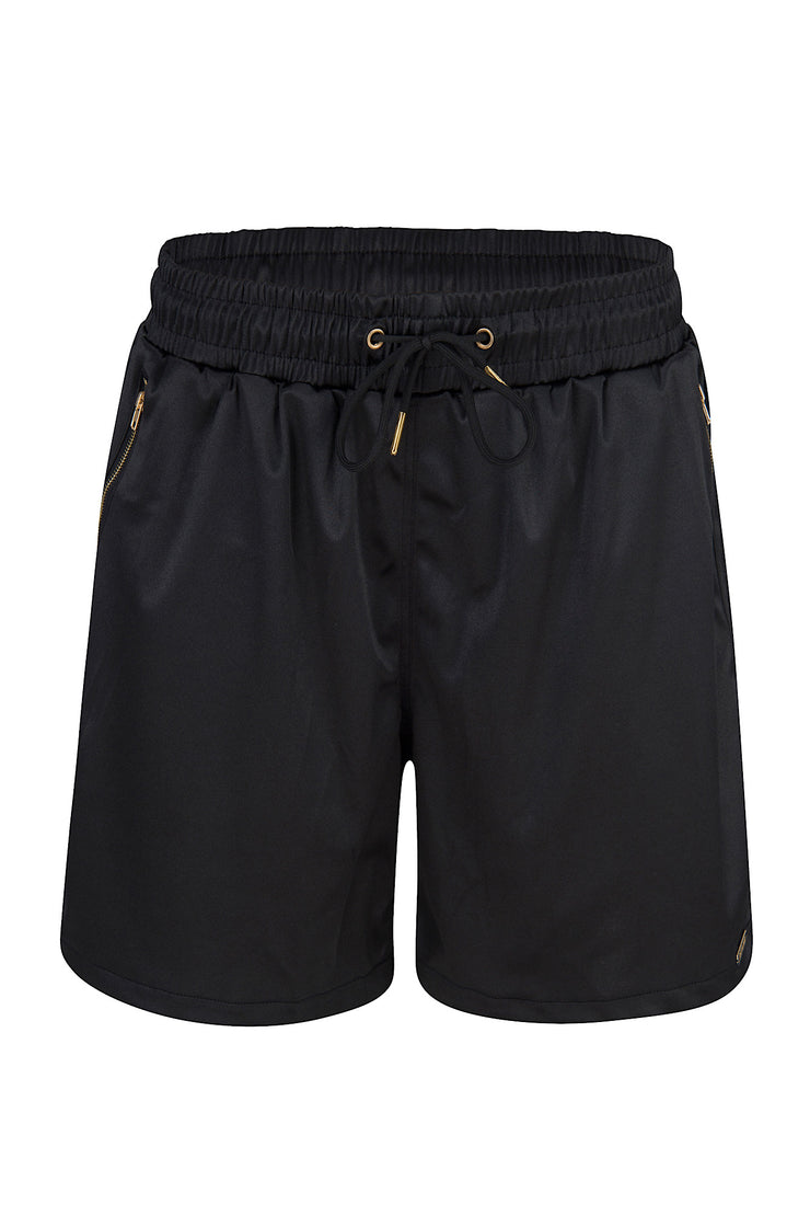 BLACK SATIN SHORTS DESIGNER GQSTYLE  LUXURY BRAND SWISS