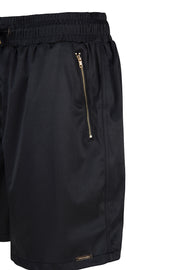 Black Satin Shorts with Golden Zippers