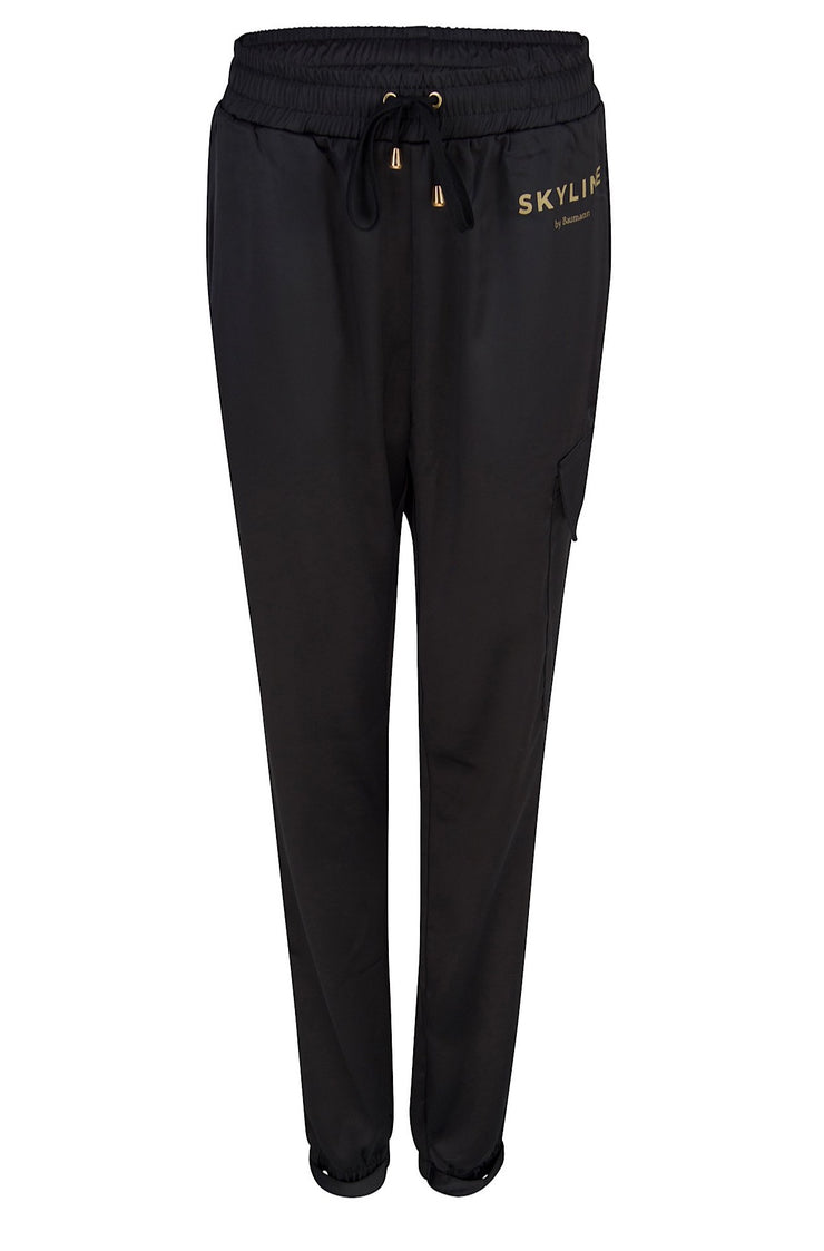 Black Unisex Satin Logo Pants