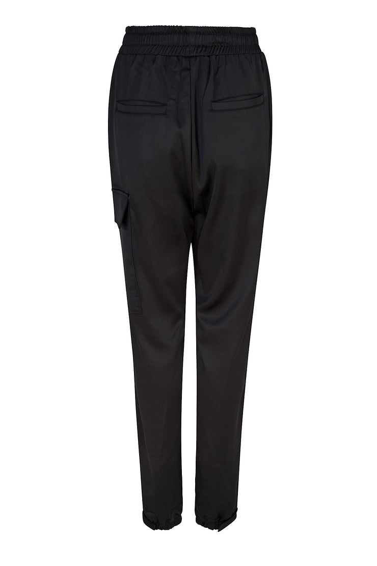 Black Unisex Satin Logo Pants