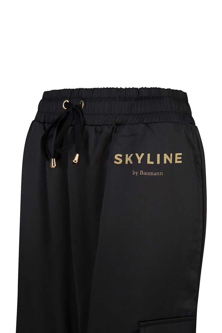 Black Unisex Satin Logo Pants
