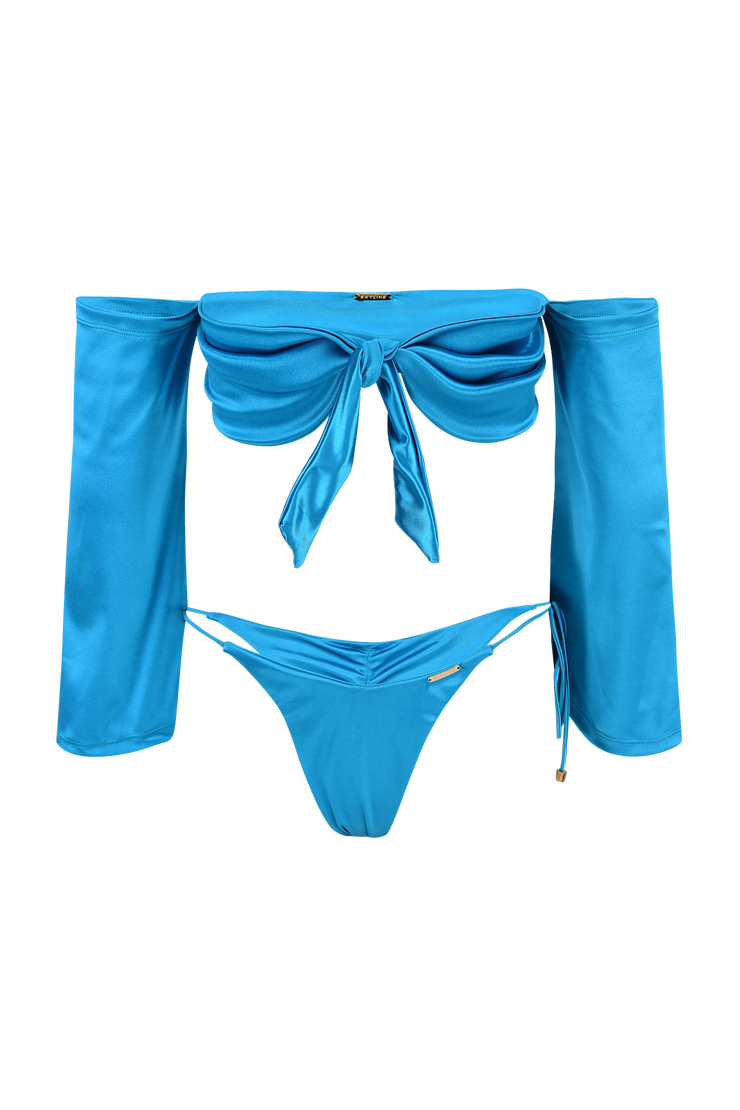 teal satin bikini designer swimwear 